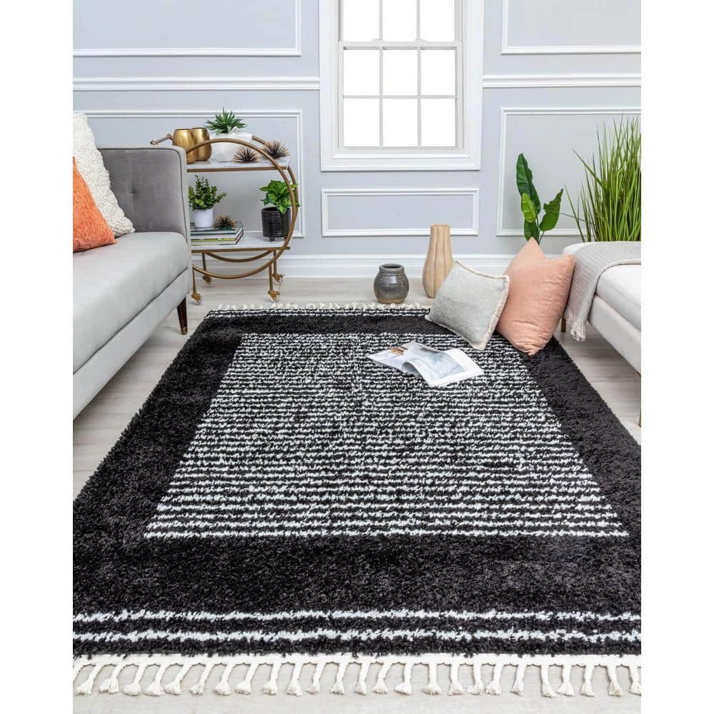 Ebony Twilight Shag Black 8 ft. x 10 ft. Stripe Area Rug by CosmoLiving by Cosmopolitan 6 Ebony Twilight Shag Black 8 ft. x 10 ft. Stripe Area Rug by CosmoLiving by Cosmopolitan - Image 4