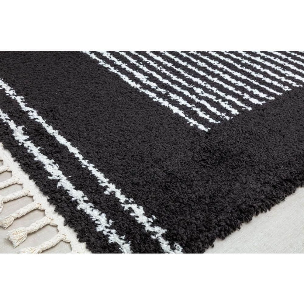 Ebony Twilight Shag Black 8 ft. x 10 ft. Stripe Area Rug by CosmoLiving by Cosmopolitan 5 Ebony Twilight Shag Black 8 ft. x 10 ft. Stripe Area Rug by CosmoLiving by Cosmopolitan - Image 3
