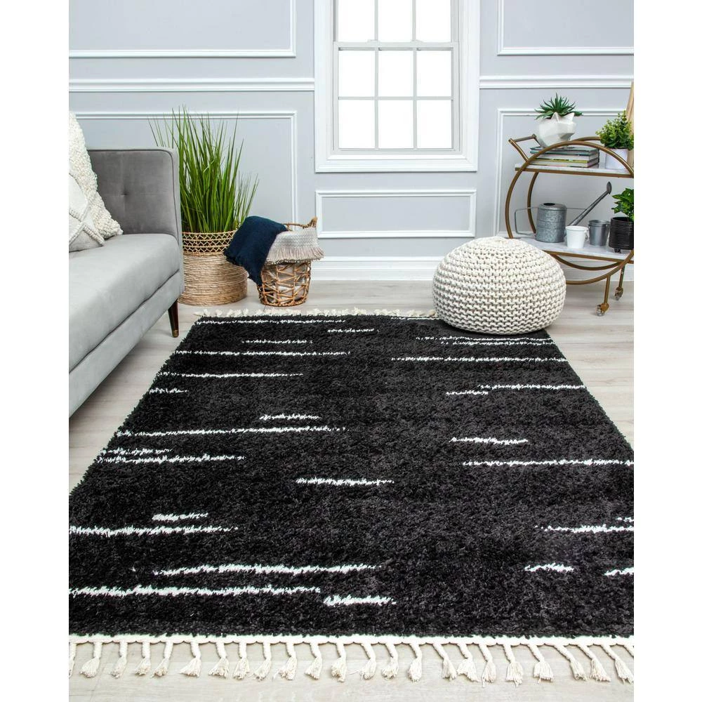 Introspective Black 5 ft. x 7 ft. Abstract Shag Area Rug by CosmoLiving by Cosmopolitan 7 Introspective Black 5 ft. x 7 ft. Abstract Shag Area Rug by CosmoLiving by Cosmopolitan - Image 5