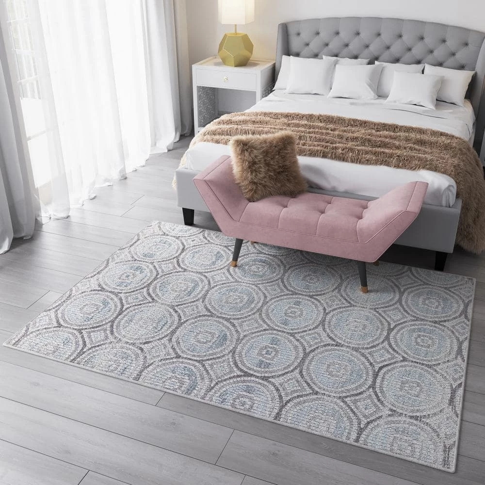 Mercer Mosaic Ivory Blue 8 ft. x 10 ft. Area Rug by CosmoLiving by Cosmopolitan 6 Mercer Mosaic Ivory Blue 8 ft. x 10 ft. Area Rug by CosmoLiving by Cosmopolitan - Image 4