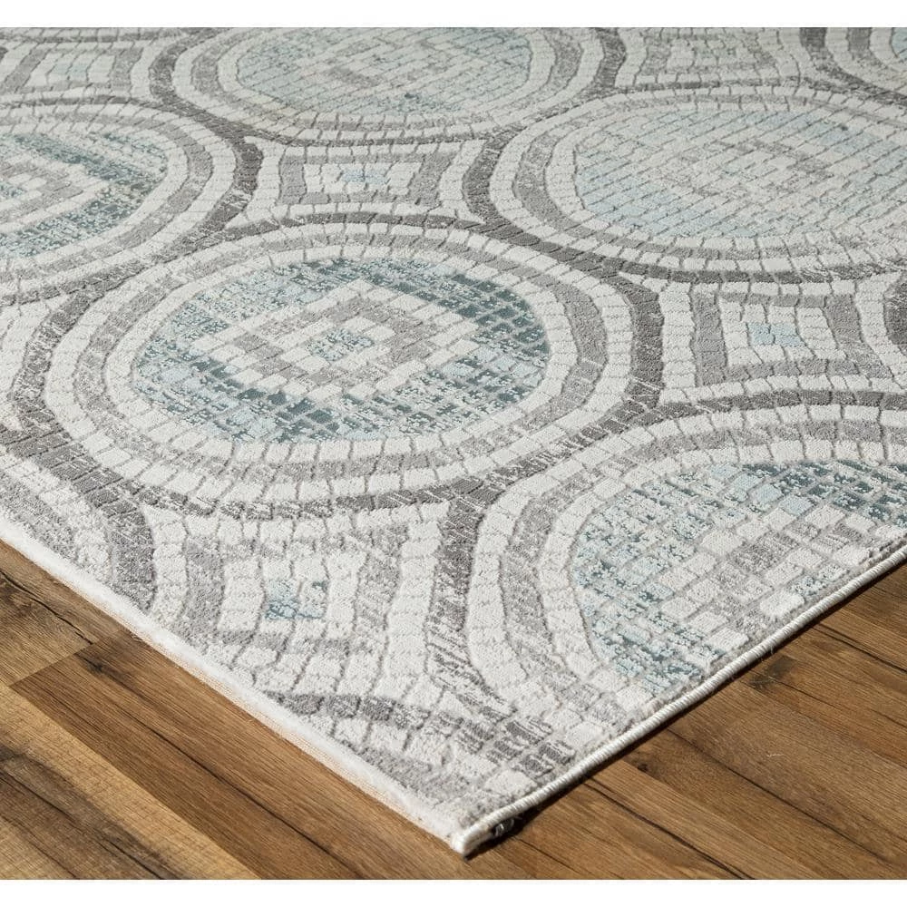 Mercer Mosaic Ivory Blue 8 ft. x 10 ft. Area Rug by CosmoLiving by Cosmopolitan 5 Mercer Mosaic Ivory Blue 8 ft. x 10 ft. Area Rug by CosmoLiving by Cosmopolitan - Image 3