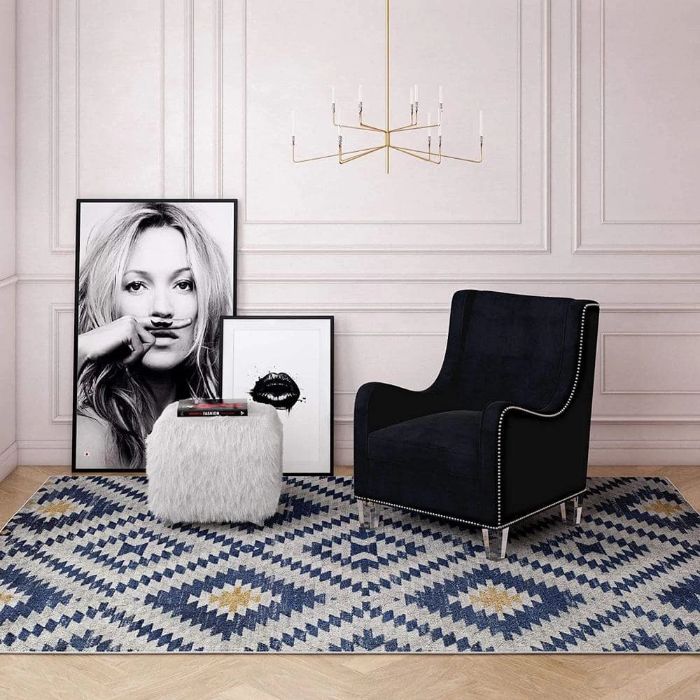 Soleil Kilim Honey Blue Tribal Moroccan 8 ft. x 12 ft. Area Rug by CosmoLiving by Cosmopolitan 4 Soleil Kilim Honey Blue Tribal Moroccan 8 ft. x 12 ft. Area Rug by CosmoLiving by Cosmopolitan - Image 2