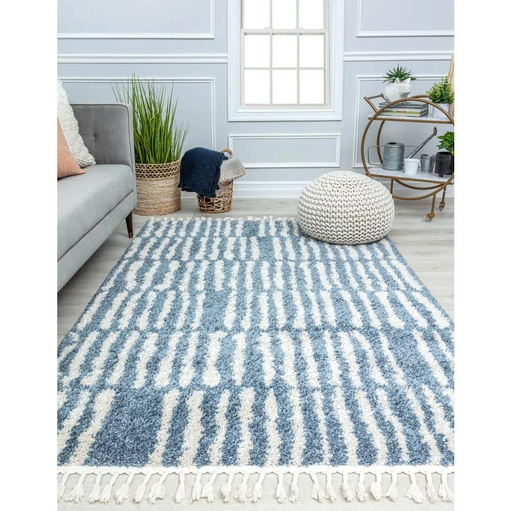 Shallow Waters Modern Blue 8 ft. x 10 ft. Geometric Area Rug by CosmoLiving by Cosmopolitan 6 Shallow Waters Modern Blue 8 ft. x 10 ft. Geometric Area Rug by CosmoLiving by Cosmopolitan - Image 4