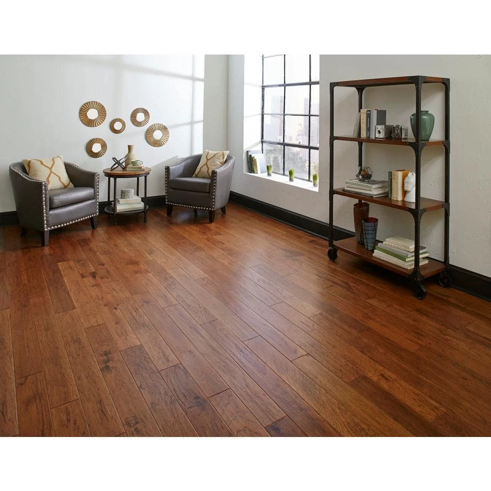 Distressed Kinsley Hickory 3/8 in. Thick x 5 in. Wide x Varying Length Click Lock Hardwood Flooring (26.25 sq. ft./case) by HOMELEGEND 5 Distressed Kinsley Hickory 3/8 in. Thick x 5 in. Wide x Varying Length Click Lock Hardwood Flooring (26.25 sq. ft./case) by HOMELEGEND - Image 3
