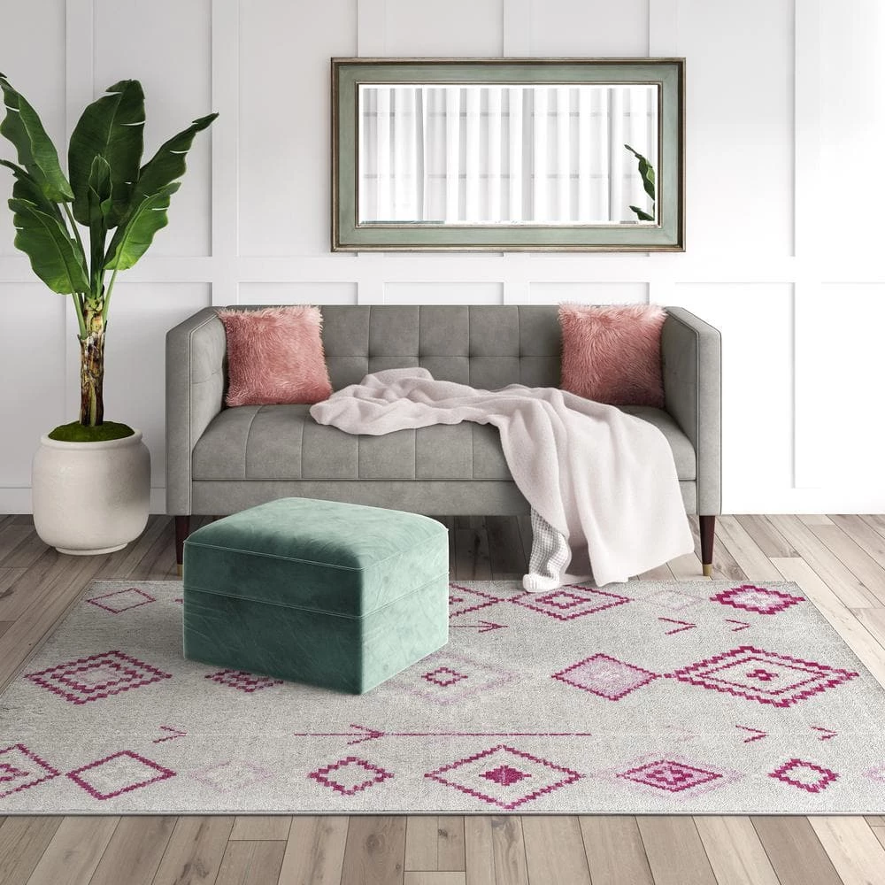 Bodrum Native Fushchia Gray 5 ft. x 7 ft. Area Rug by CosmoLiving by Cosmopolitan 4 Bodrum Native Fushchia Gray 5 ft. x 7 ft. Area Rug by CosmoLiving by Cosmopolitan - Image 2