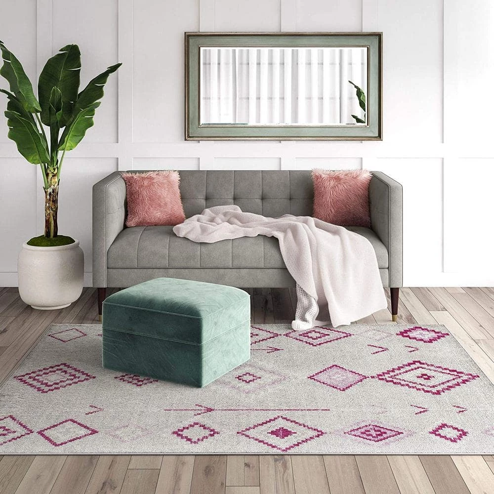 Bodrum Native Fushchia Tribal Moroccan Gray 8 ft. x 12 ft. Area Rug by CosmoLiving by Cosmopolitan 4 Bodrum Native Fushchia Tribal Moroccan Gray 8 ft. x 12 ft. Area Rug by CosmoLiving by Cosmopolitan - Image 2