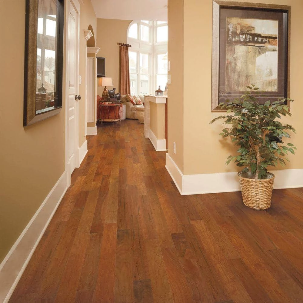 Hand Scraped Fremont Walnut 3/8 in. T x 5 in. W x Varying Length Click Lock Hardwood Flooring (26.25 sq. ft. / case) by HOMELEGEND 4 Hand Scraped Fremont Walnut 3/8 in. T x 5 in. W x Varying Length Click Lock Hardwood Flooring (26.25 sq. ft. / case) by HOMELEGEND - Image 2