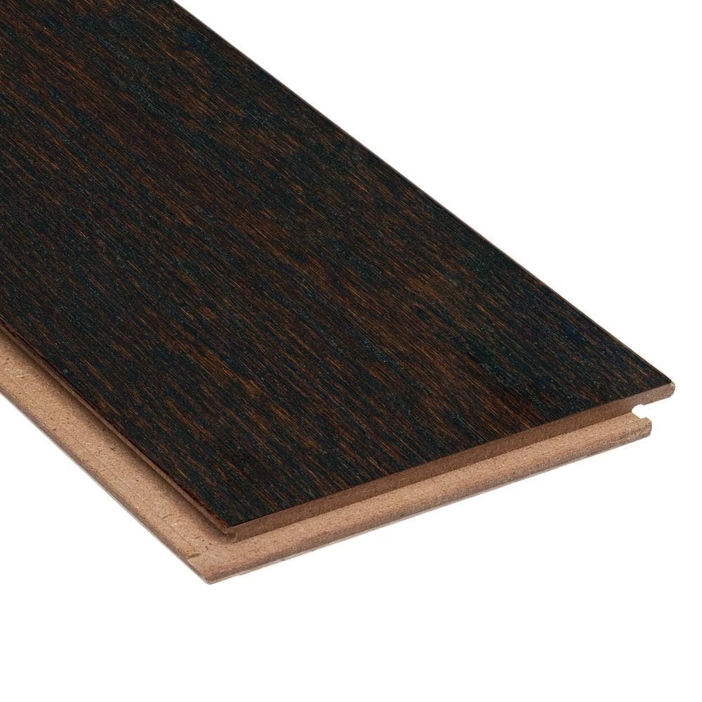 Wire Brushed Oak Coffee 3/8 in. Thick x 5 in. Wide x Varying Length Click Lock Hardwood Flooring (19.69 sq. ft. / case) by HOMELEGEND 6 Wire Brushed Oak Coffee 3/8 in. Thick x 5 in. Wide x Varying Length Click Lock Hardwood Flooring (19.69 sq. ft. / case) by HOMELEGEND - Image 4