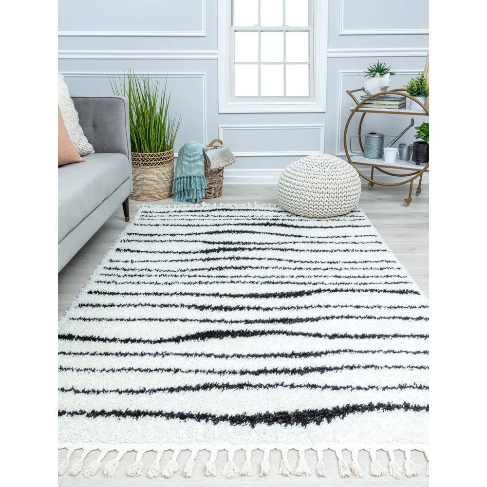 Daydream White Stripe Modern White 8 ft. x 10 ft. Area Rug by CosmoLiving by Cosmopolitan 7 Daydream White Stripe Modern White 8 ft. x 10 ft. Area Rug by CosmoLiving by Cosmopolitan - Image 5