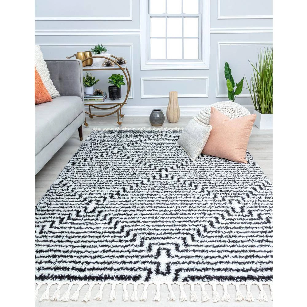 Night Odyssey Stripe Modern White 8 ft. x 10 ft. Area Rug by CosmoLiving by Cosmopolitan 6 Night Odyssey Stripe Modern White 8 ft. x 10 ft. Area Rug by CosmoLiving by Cosmopolitan - Image 4