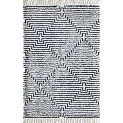 Night Odyssey Stripe Modern White 8 ft. x 10 ft. Area Rug by CosmoLiving by Cosmopolitan