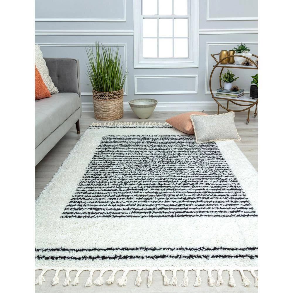 Snow Veil Stripe Shag White 8 ft. x 10 ft. Area Rug by CosmoLiving by Cosmopolitan 7 Snow Veil Stripe Shag White 8 ft. x 10 ft. Area Rug by CosmoLiving by Cosmopolitan - Image 5