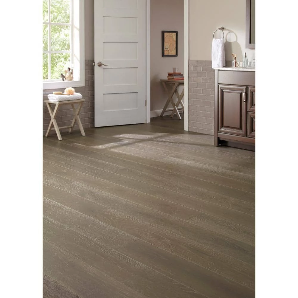 Wire Brushed Hickory Grey 3/8 in. T x 7-1/2 in. Wide x Varying Length Click Lock Hardwood Flooring(30.92 sq. ft. / case) by HOMELEGEND 5 Wire Brushed Hickory Grey 3/8 in. T x 7-1/2 in. Wide x Varying Length Click Lock Hardwood Flooring(30.92 sq. ft. / case) by HOMELEGEND - Image 3