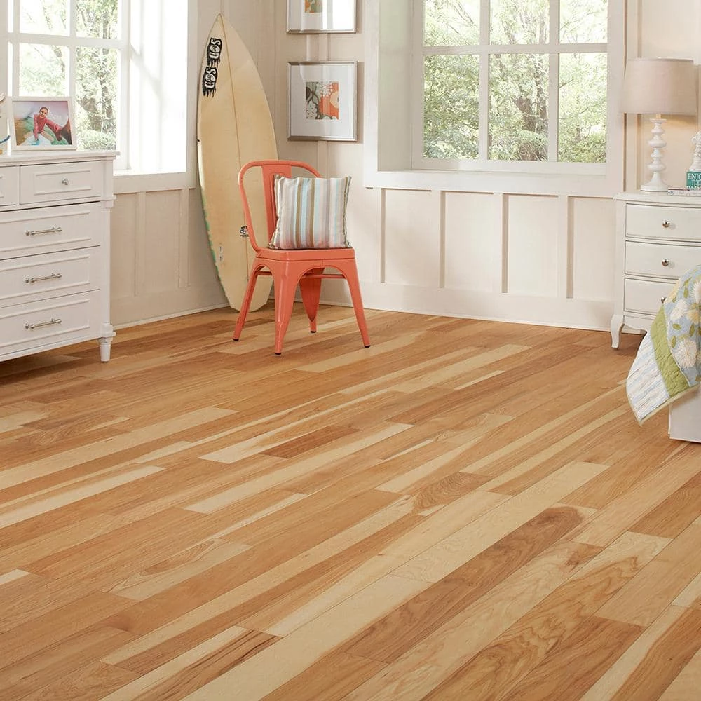 Wire Brushed Natural Hickory 3/8 in. T x 5 in. Wide x Varying Length Click Lock Hardwood Flooring (19.69 sq. ft. /case) by HOMELEGEND 4 Wire Brushed Natural Hickory 3/8 in. T x 5 in. Wide x Varying Length Click Lock Hardwood Flooring (19.69 sq. ft. /case) by HOMELEGEND - Image 2